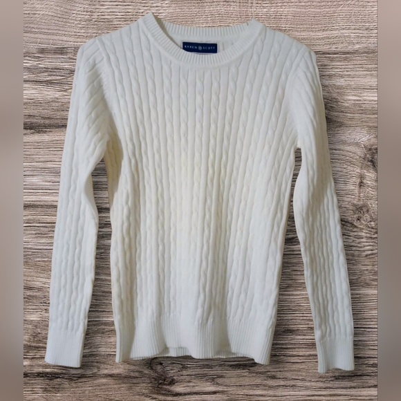 Karen Scott, 100% Cotton, Cable Knit, Stretchy Sweater, White, Size PP (XXS/0-2) - Picture 1 of 2